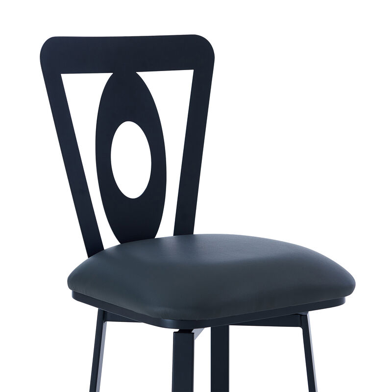Lola Contemporary Bar Height Barstool in Matte Black Finish and Gray Faux Leather