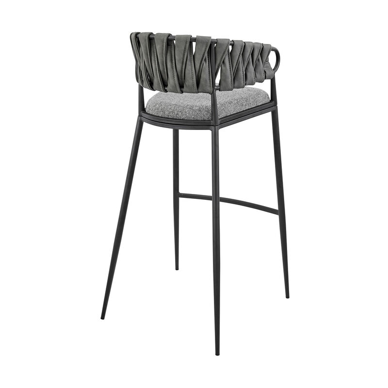 Vigona Stool in Black Metal with Grey Fabric and Faux Leather