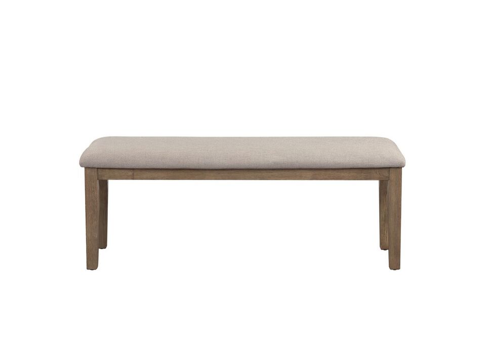 Rectangular Style Wooden Bench with Fabric Upholstered Seat,Brown and Beige - Benzara