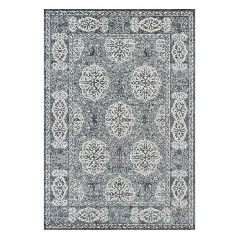 4 x 6 Blue Medallion Power Loom Area Rug image number 0