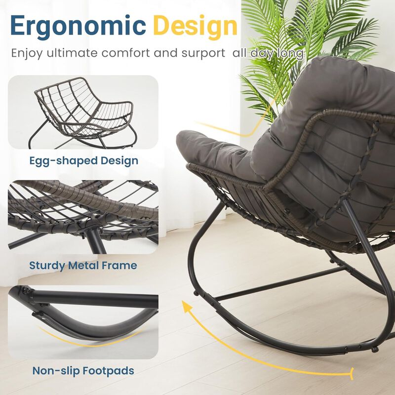 Hivvago Rocking Egg Lounge Chair with Footrest Set image number 7