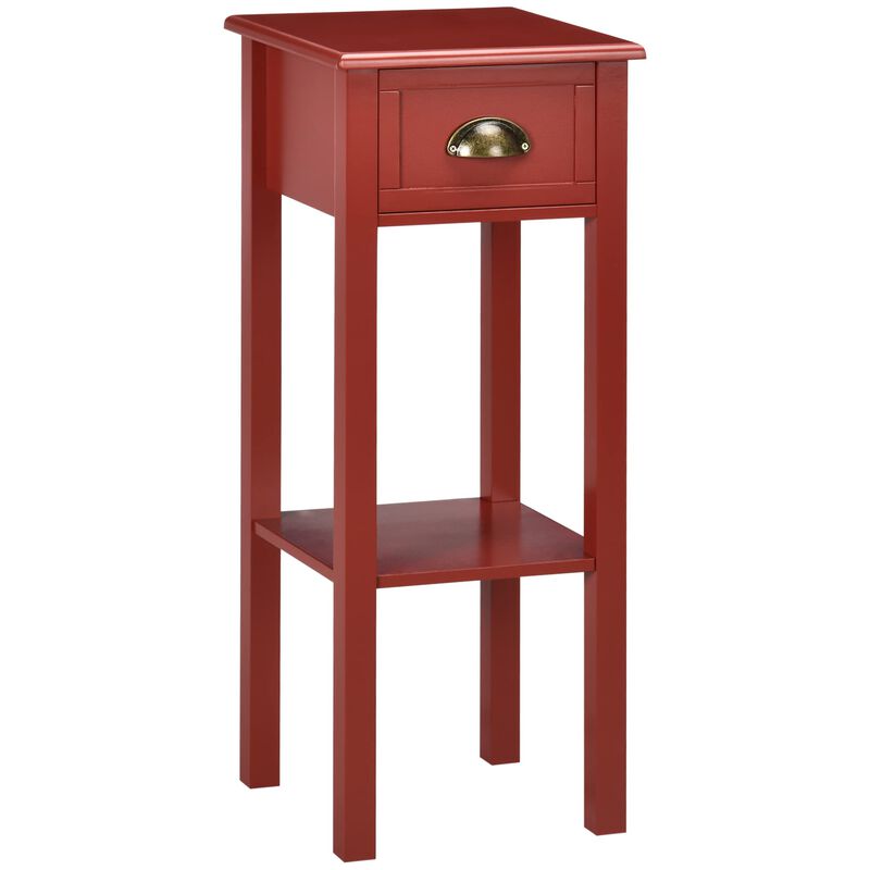 HOMCOM 2-Tier Side Table with Drawer, Narrow End Table with Bottom Shelf, for Living Room, Set of 1, Red
