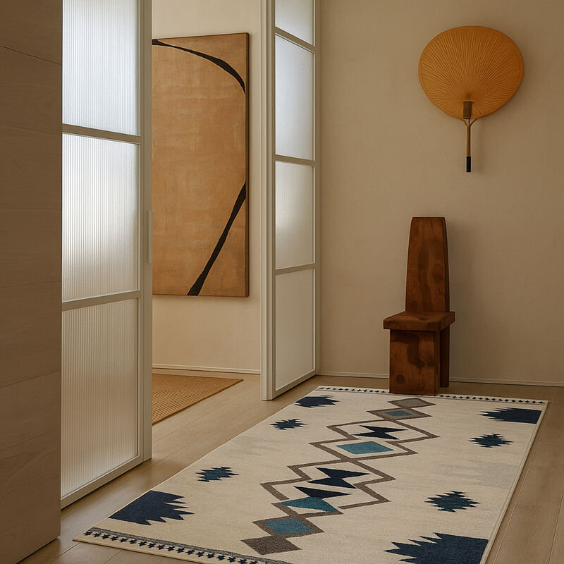 Savannah Contemporary Boho Blue Beige Indoor Area Rug