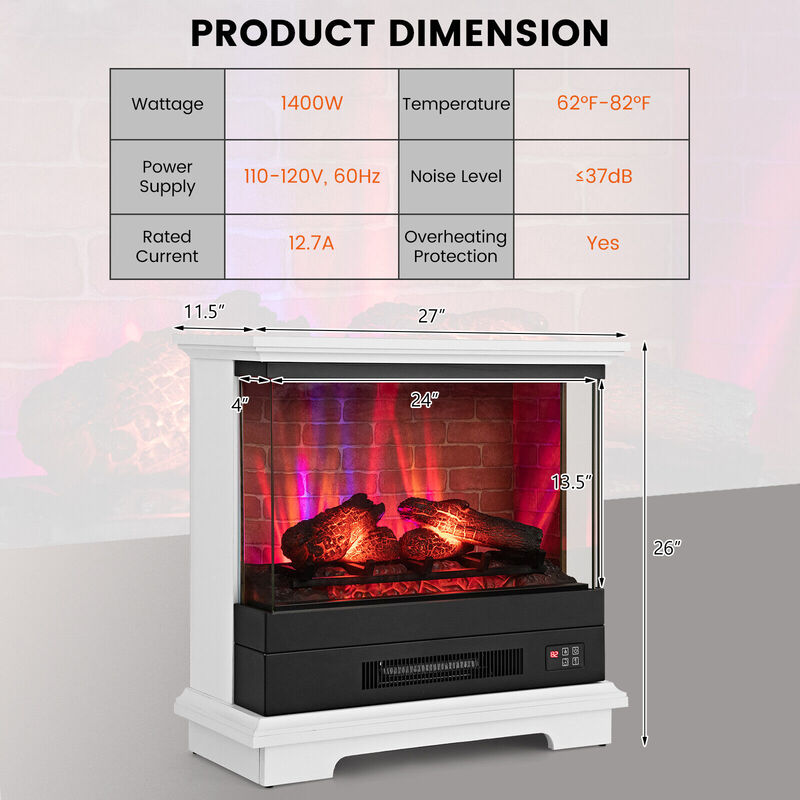27 Inch Freestanding Fireplace with Remote Control