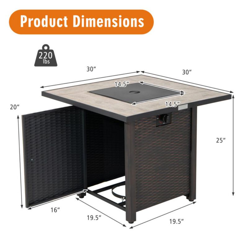 Hivvago 30 Inch Square Propane Gas Fire Pit Table Ceramic Tabletop