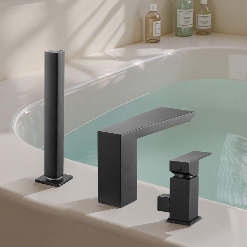 Waterfall Roman Tub Faucet Set with Handheld Shower, 3 Hole Bathtub Faucet-     Matte Black image number 1