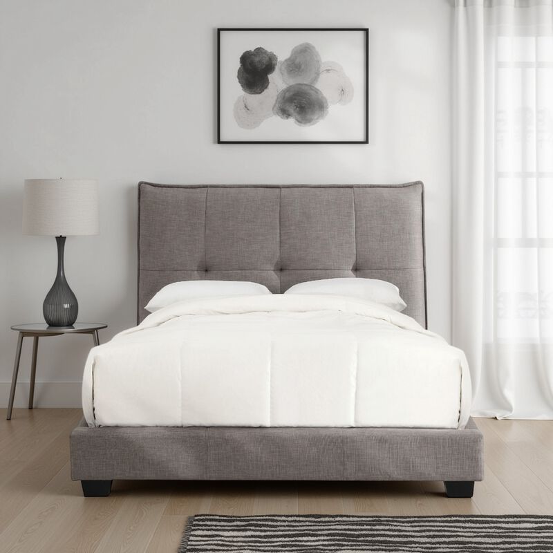 Amy Low Profile California King Bed, Tufted Linen, Wide Storage, Gray