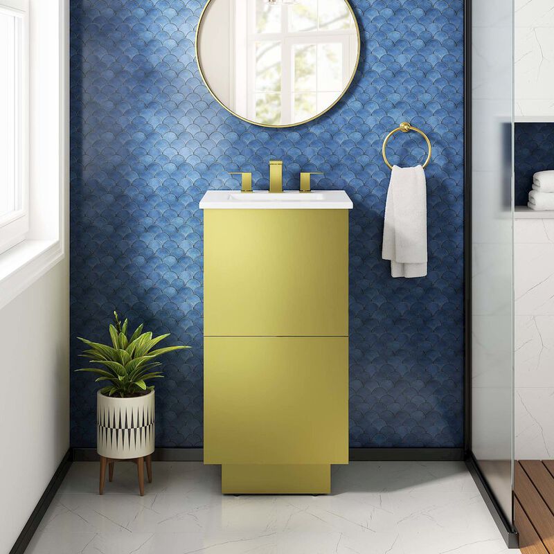 Modway Quantum Modern 18" Bathroom Vanity in White Gold with Ceramic Sink Basin and Storage Drawer image number 9