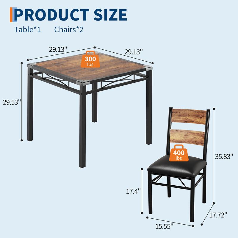 Space Saving 3-Piece Dining Table Set. Sturdy Wood Table & Padded Chairs with Corner Guards. Compact Design for Apartment Kitchen Breakfast Nook image number 5
