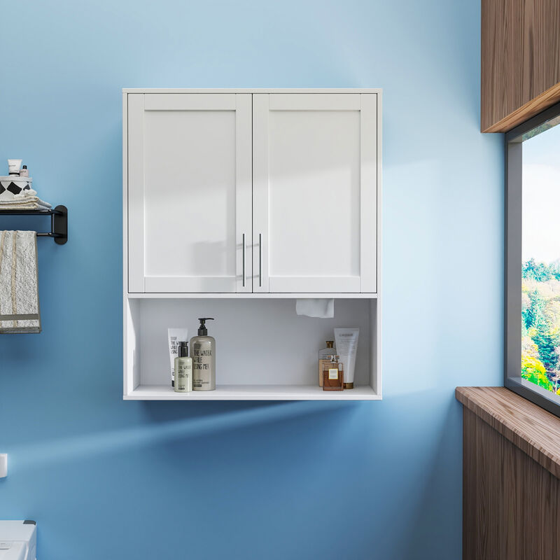 ELEMENT ACE Two Door Wall Mount Bathroom Mirror Cabinet with Adjustable Shelves and Facial Tissue Storage Organization image number 3