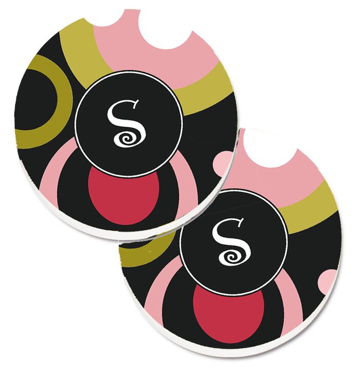Caroline's Treasures Letter S Monogram - Retro In black Set of 2 Cup Holder Car Coasters AM1001-SCARC, 2.56, Multicolor