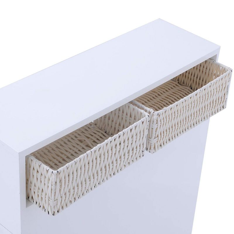 Hivvago White Bathroom Storage Floor Cabinet with Baskets and Casters