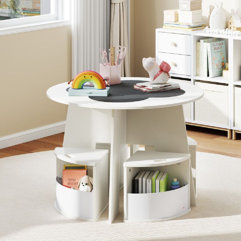 Kids 5-Piece Table and Chair Set with Storage Stools, Perfect for Activities