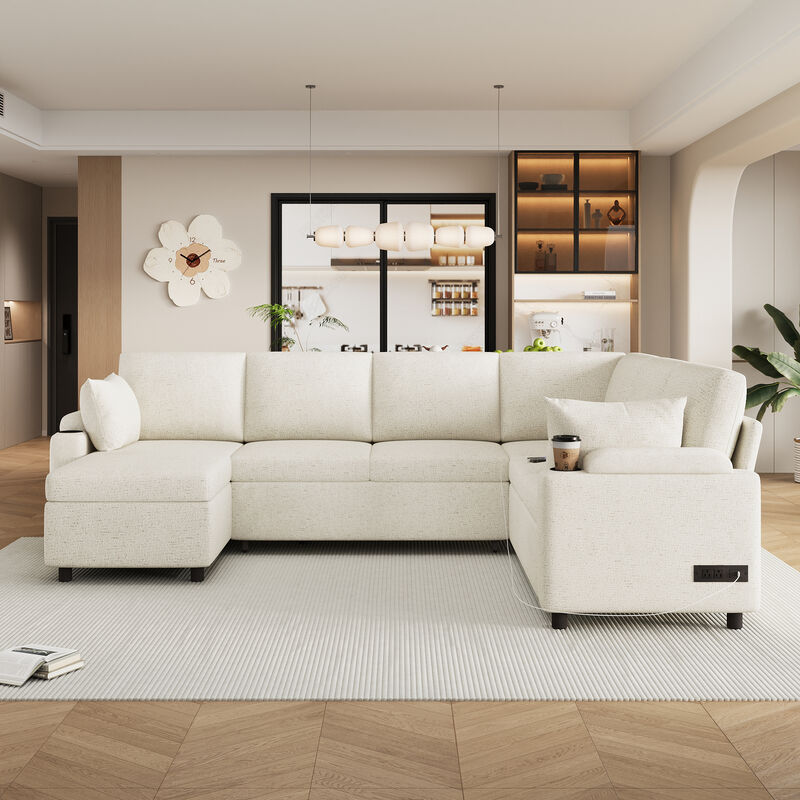 Merax Sectional Sofa with Storage and 2 Cup Holders