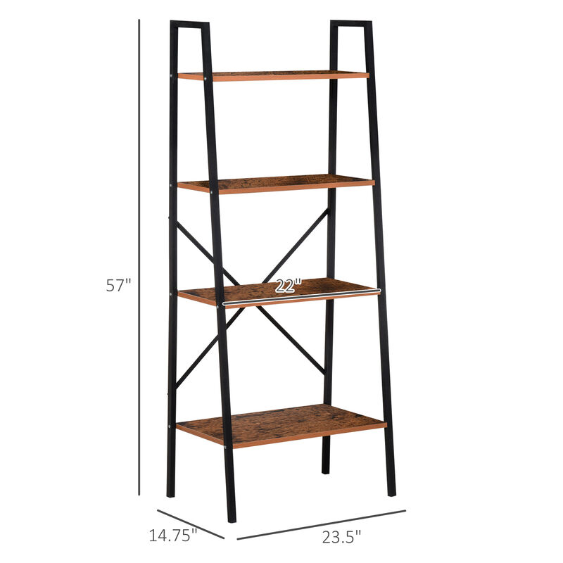Wooden Metal 4 Tier Vintage Rustic Industrial Ladder Style Bookcase Shelf