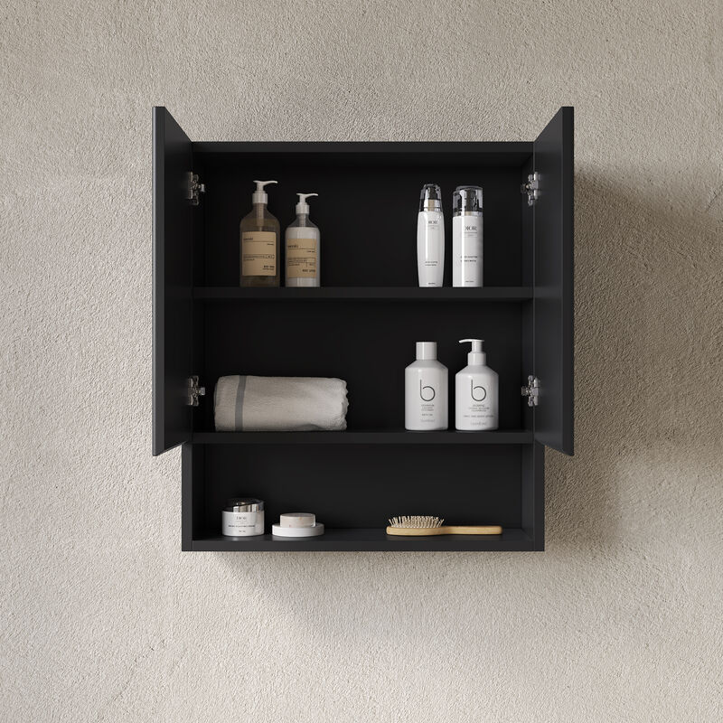 ELEMENT ACE Wall-Mounted Striped Bathroom Cabinet with Doors, Shelf and Open Storage Compartment image number 1