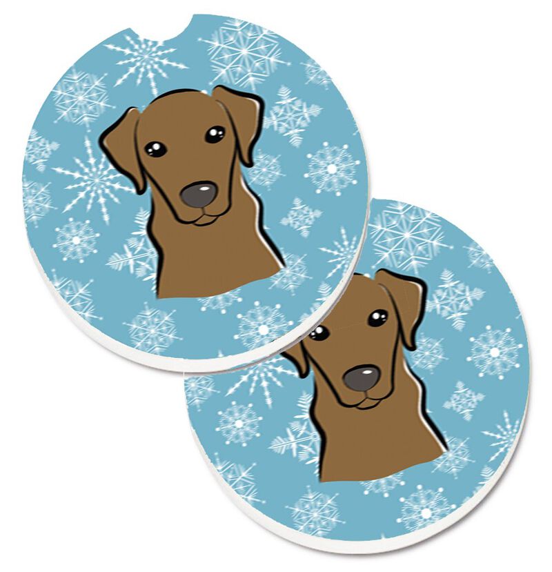 Caroline's Treasures Snowflake Chocolate Labrador Set of 2 Cup Holder Car Coasters BB1668CARC, 2.56, Multicolor