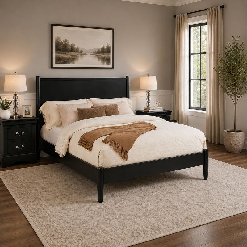 California King Bedroom Set, Black Wood, 3 Piece Set with 2 Nightstands image number 8