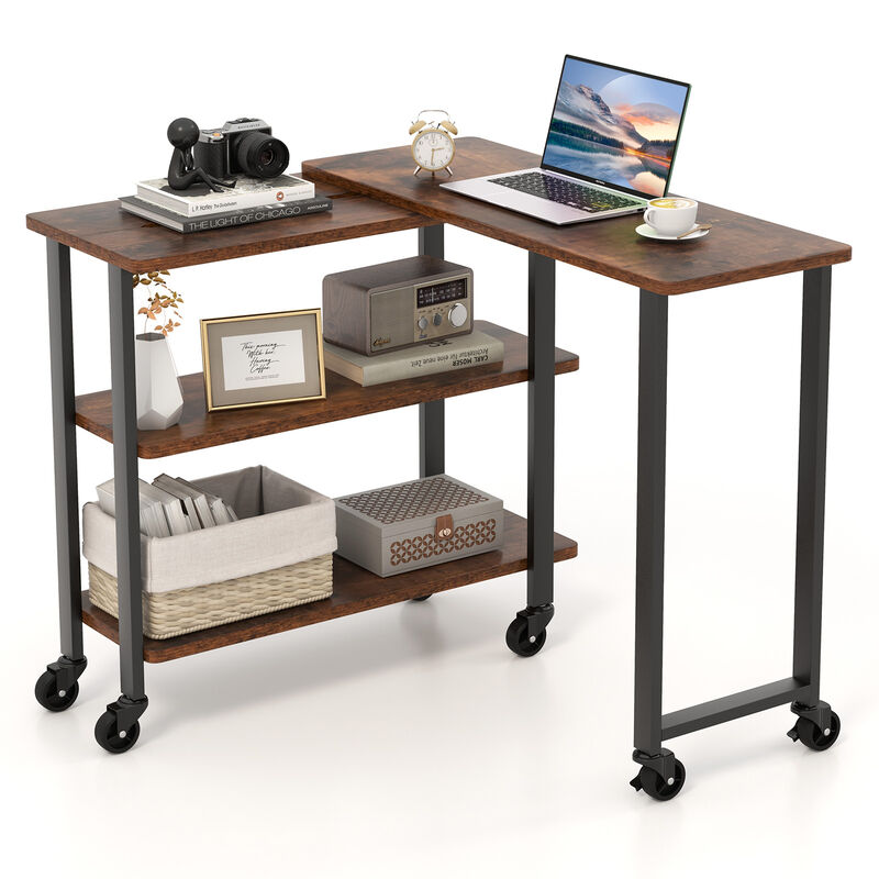 360� Rotating Sofa Side Table with Storage Shelves and Wheels