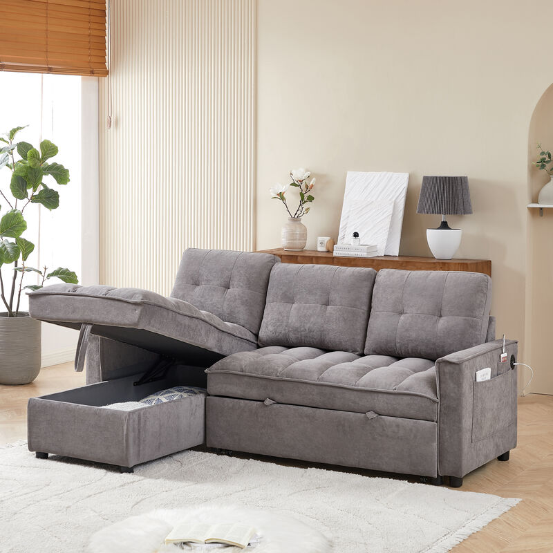 Merax L-Shaped Sectional Sofa with Reclining Storage and Arm Side Organizer Pocket Features