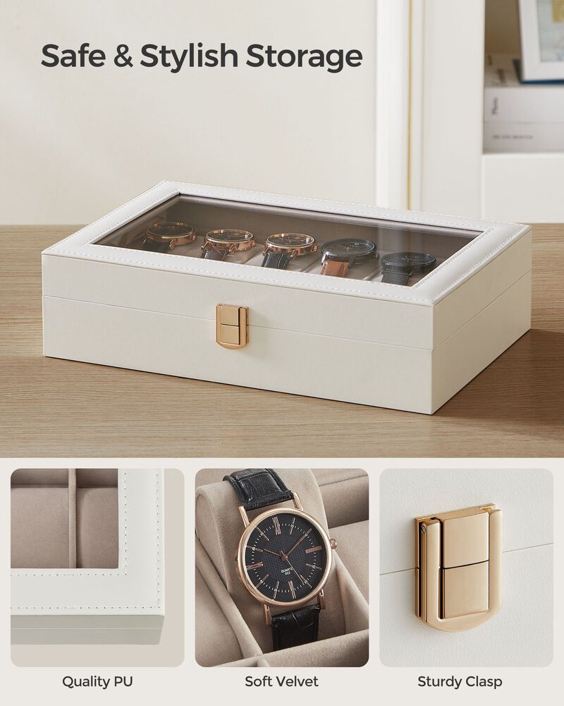 12-Compartment Watch Case with Large Glass Viewing Lid for Stylish Organization
