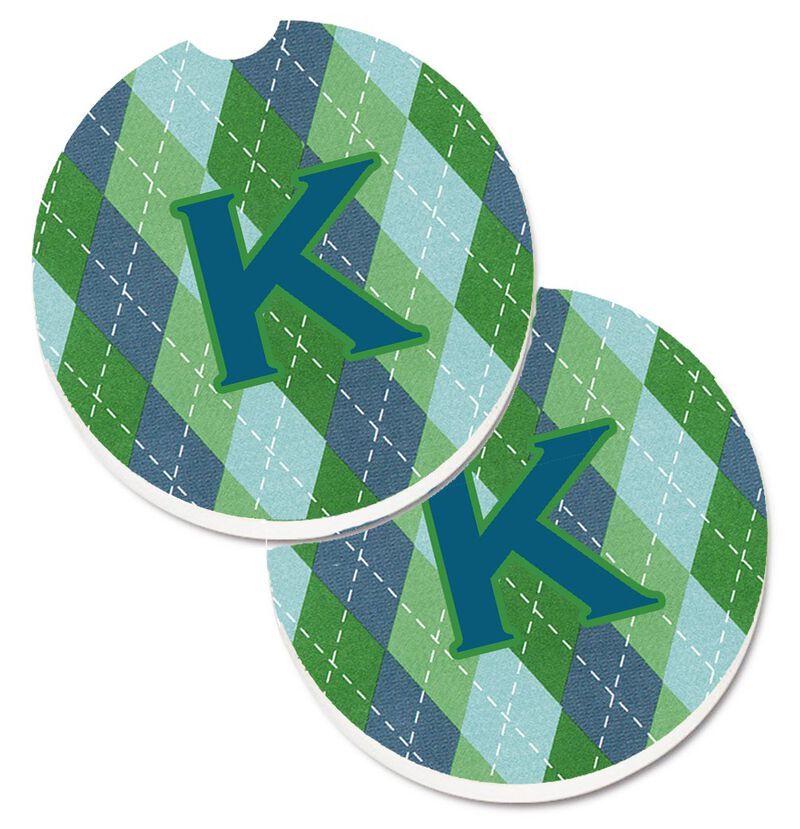 Caroline's Treasures Monogram - Initial K Blue Argoyle Set of 2 Cup Holder Car Coasters CJ1020-KCARC, 2.56, Multicolor