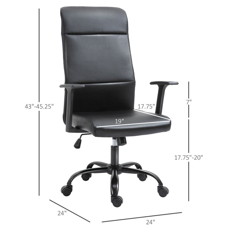 High-Back Office Chair with Faux Leather  Rocking Function/Adjustable Seat Height  and 360 Swivel Wheels  Black