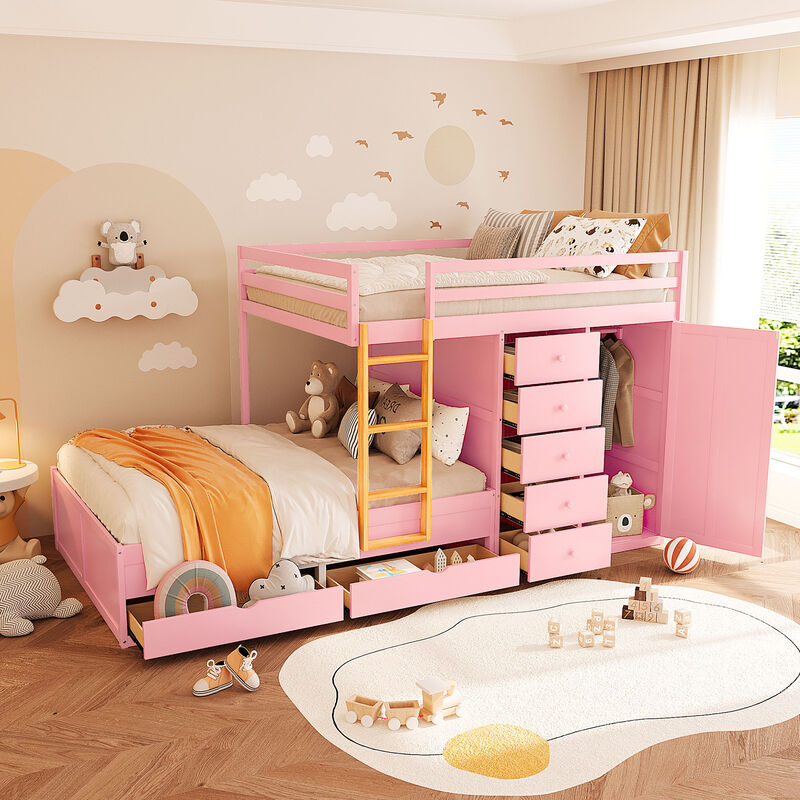 Merax Full Size Bunk Bed with Drawers & Mini Wardrobe image number 2