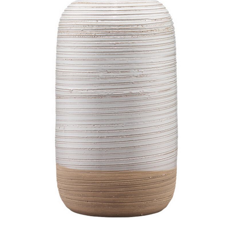 Table Lamp with Brushed Ceramic Body and Fabric Shade, Cream-Benzara image number 4