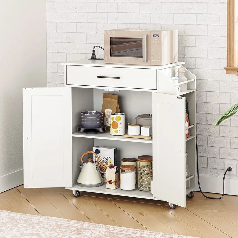 Rolling Kitchen Island Cart with Power Outlet, Drawers and Spice Rack image number 3