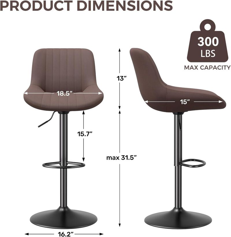 Swivel Bar Stools Set of 2, Upholstered Counter Height Bar Stools with Back and Footrest, 360 Degree Swivel Kitchen Island Chairs, Modern Barstools for Kitchen Counter, Home Bar, Dining image number 2