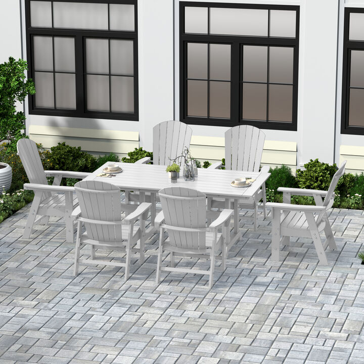 WestinTrends 7 Piece Outdoor Patio Dining Table and Adirondack Armchair Set