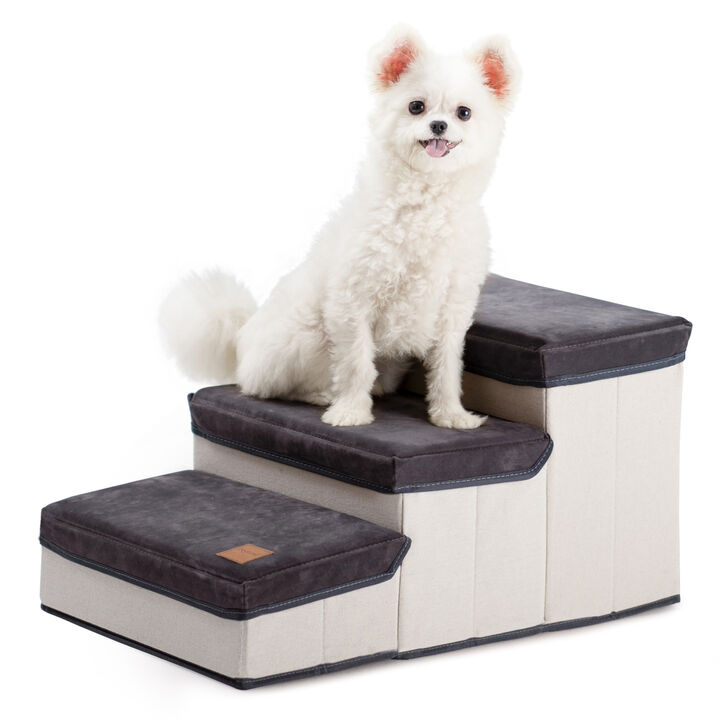 3 Tiers Foldable Dog Stairs, Pet Steps for Small to Medium Dogs, Dog Ladder Storage Stepper for Bed Sofa Couch