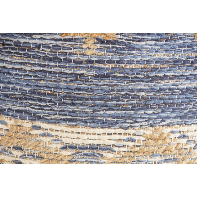 Hivvago 18 Inch Blue Cylinder Geometric Pouf Ottoman