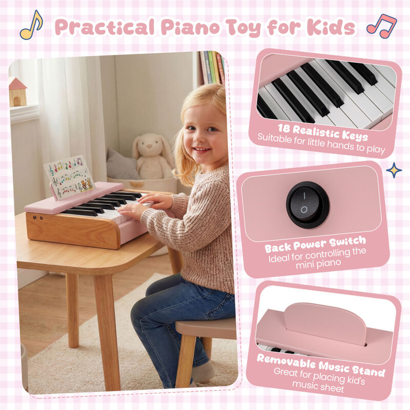 Wooden 18 Keys Piano for Children with Music Stand Removable image number 5