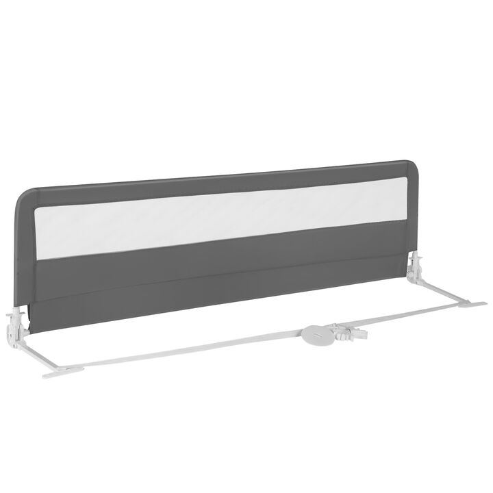 Swing Down Bed Guardrail with Safety Straps for Kids Bedroom-Grey