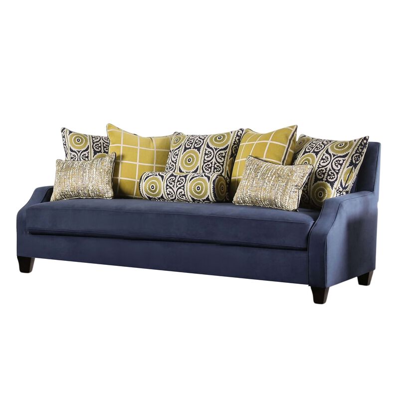 Omis Sofa, Navy Blue Velvet, 8 Accent Pillows, Solid Wood, 91 Inch image number 2