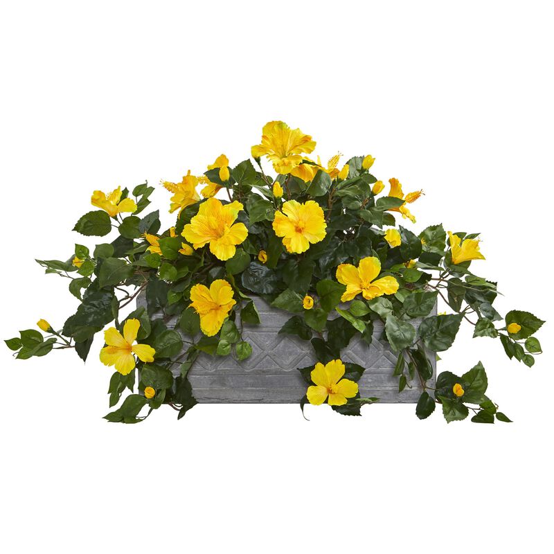 Hivvago Hibiscus Artificial Plant in Stone Planter