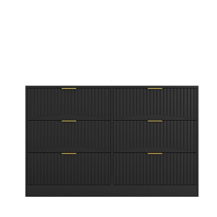 6 Drawer Dresser, Modern Chest of Drawers with Wave Pattern Drawer Fronts, Storage Cabinet for Bedroom, Living Room, Entryway