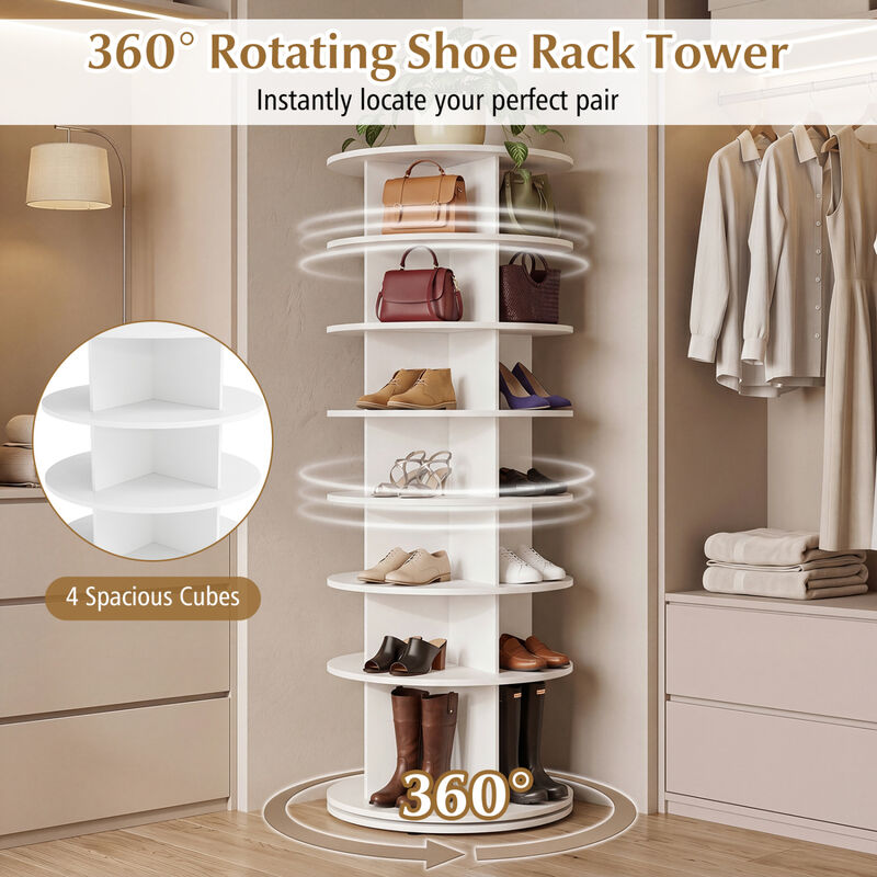 Freestanding 7-Tier Rotating Shoe Rack Storage Tower Organizer - White image number 6