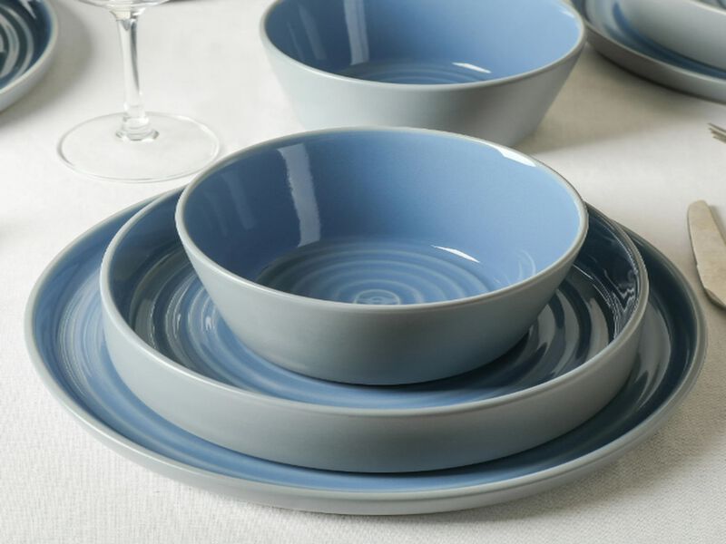 Stone Lain Elica 12-Piece Dinnerware Set Stoneware,  Blue and Grey image number 2