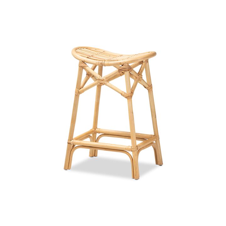 Baxton Studio Elgon Modern Bohemian Natural Brown Rattan Counter Stool