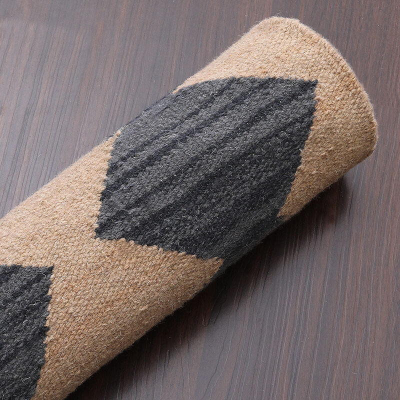 RUGSOTIC CARPETS HAND WOVEN FLAT WEAVE KILIM WOOL ECO-FRIENDLY AREA RUGS  - 5'x8', Rectangle Shape, Brown Charcoal Color, Contemporary Design, Low Pile Handmade Rugs for Living Room (D00108)