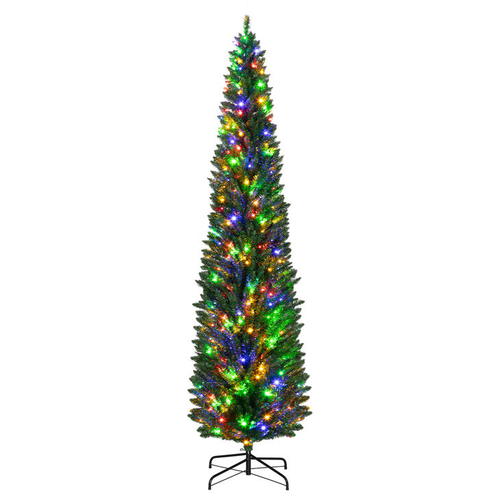 BreeBe 8 ft Prelit Artificial Christmas Tree Skinny Pencil Design with Base
