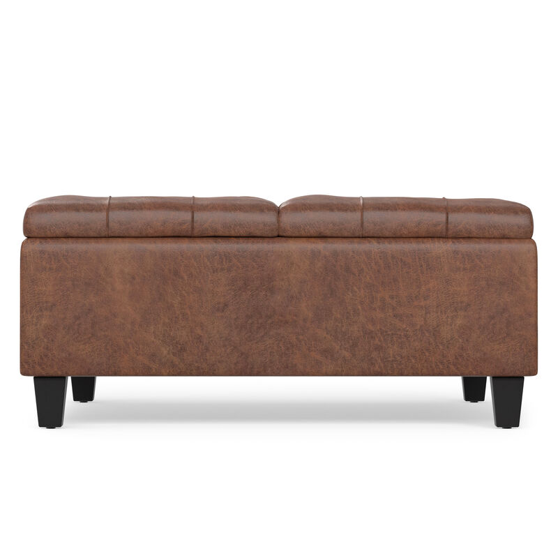 Harrison 36 inch Wide Transitional Square Coffee Table Storage Ottoman in Distressed Umber Brown Vegan Faux Leather, Assembled image number 2
