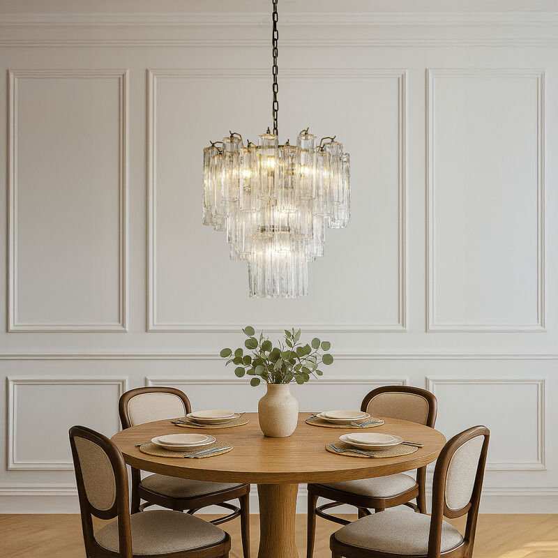 23'' Mid Century Modern Flower Glass Chandelier in Aged Bronze Elegant Vintage Glam Tiered Pendant Light for Dining Room or Wedding Venue image number 2
