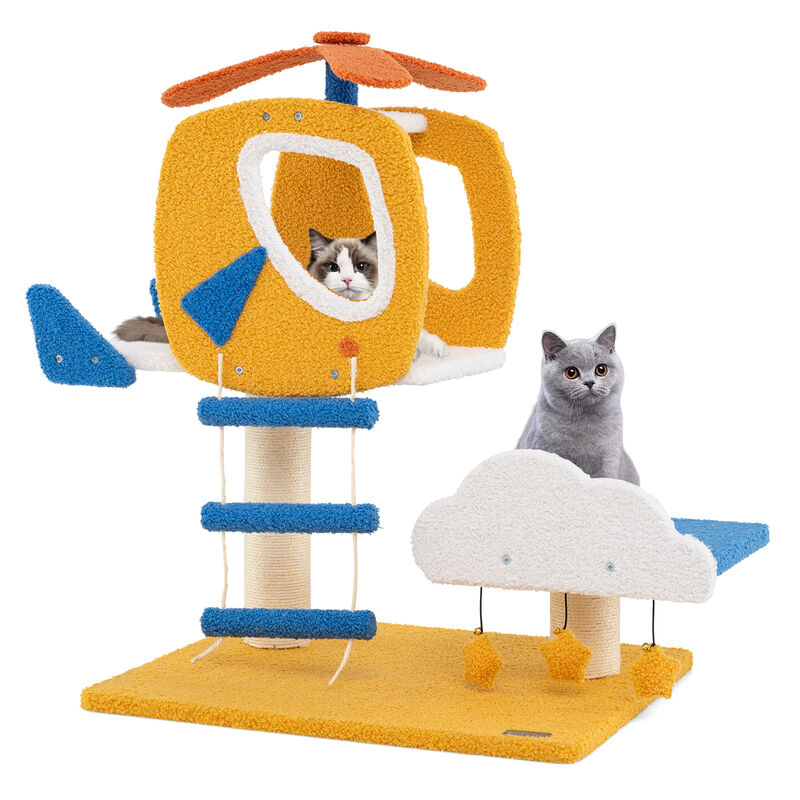 Indoor Small Aviation-themed Cat Tree Cat Tower with Helicopter Top Perch