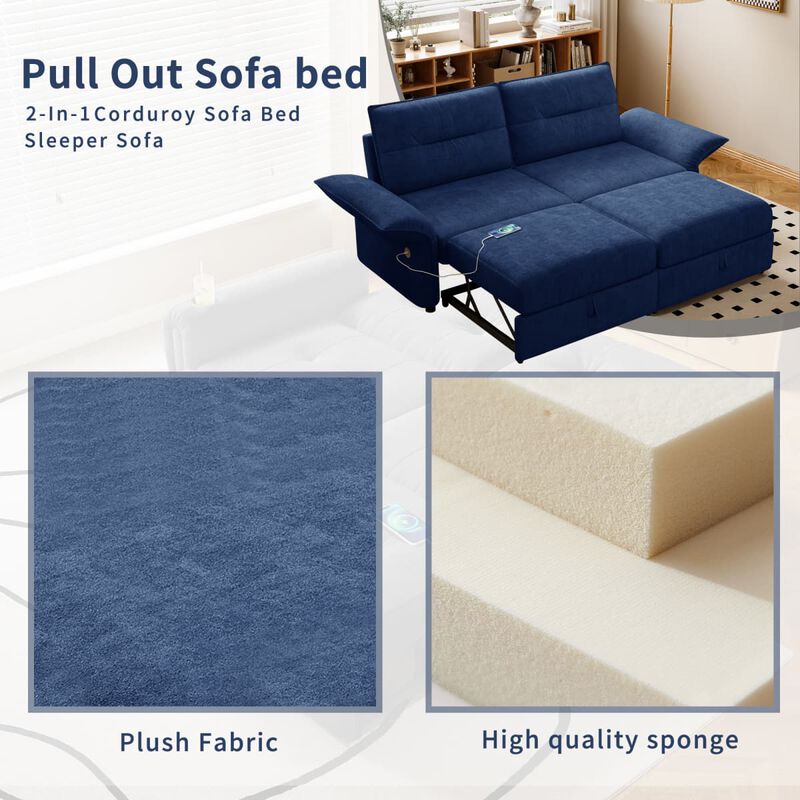 Convertible sleeper sofa bed, Plush fabric pull out futon with USB charging ports, 85 inch sofa bed for small spaces image number 7