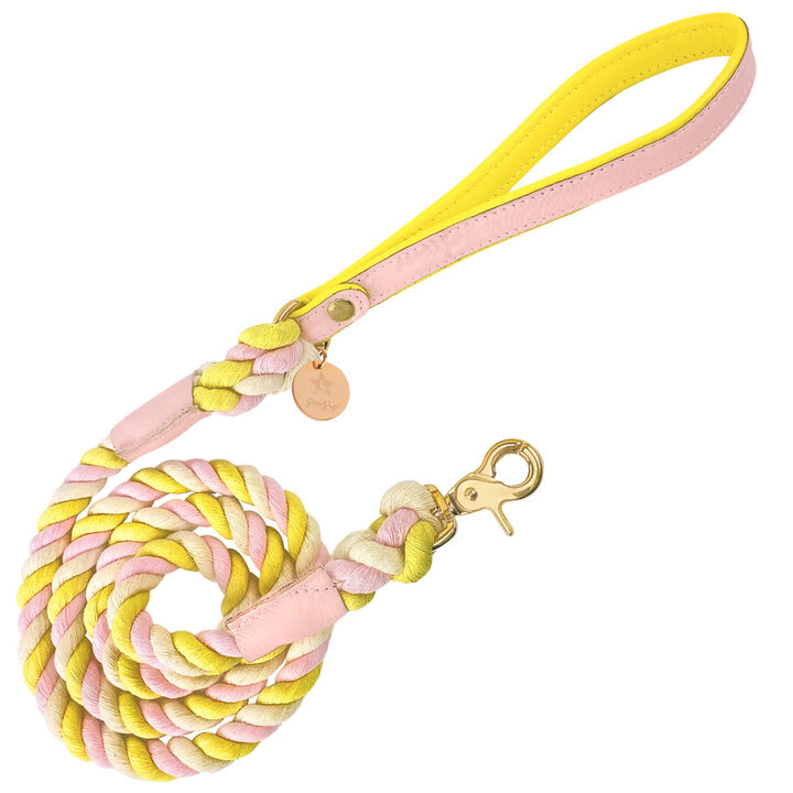 POISEPUP Braided Cotton Rope Leash with Soft Padded Genuine Leather Handle for Dogs