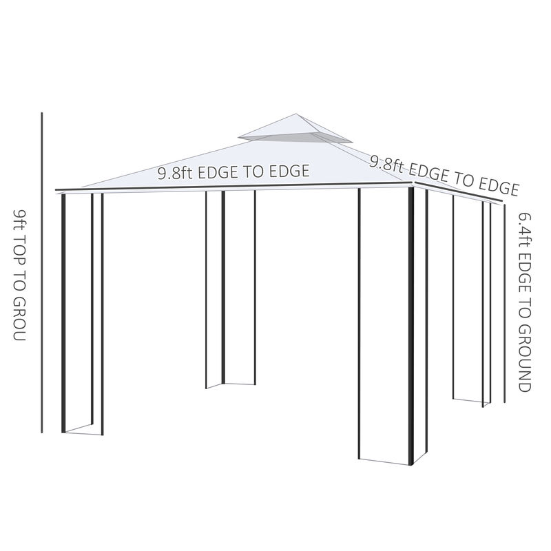10' x 10' Steel Gazebo Outdoor Garden Canopy with Mesh Curtains, Cream White